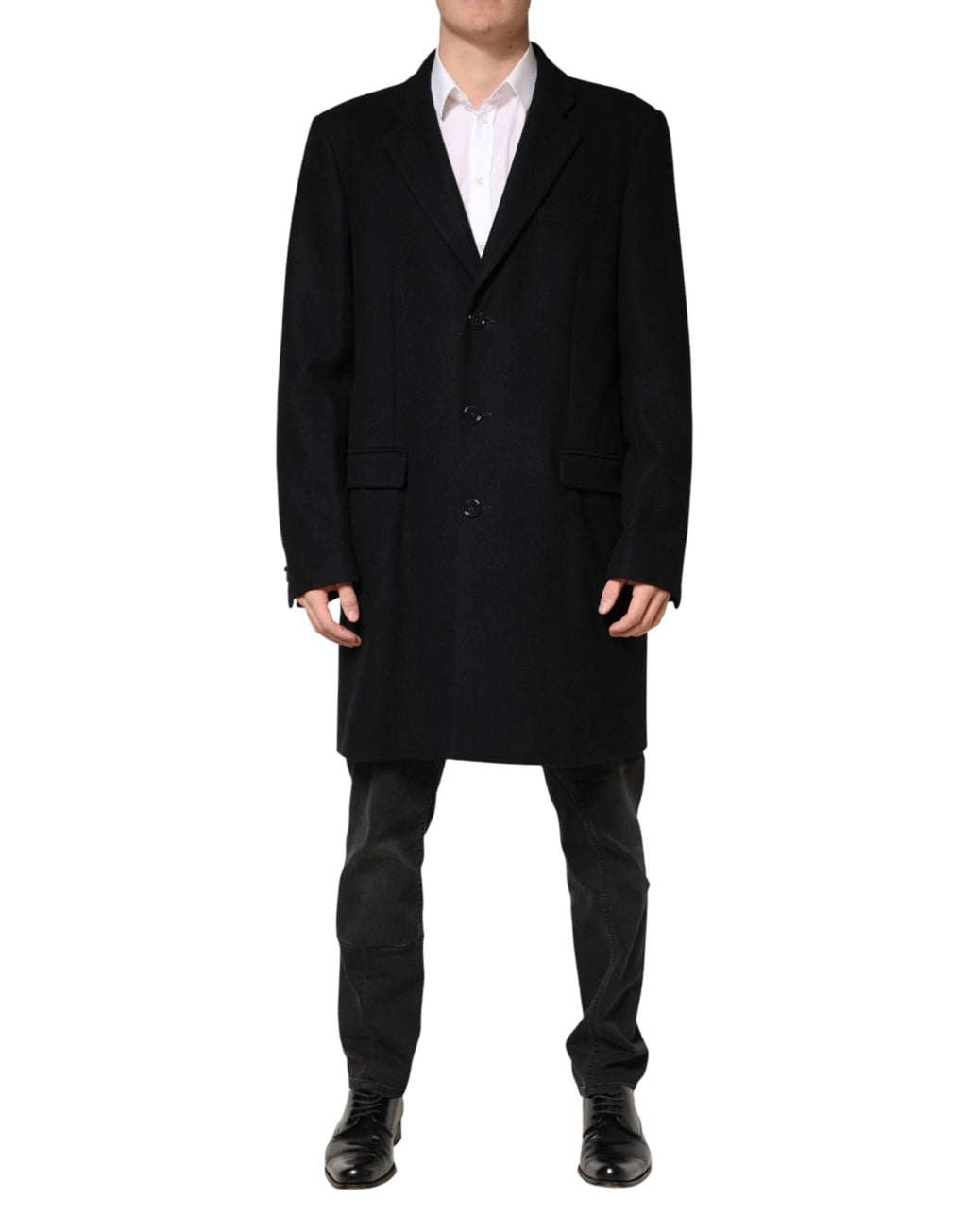 Dolce & Gabbana Black Wool Single Breasted Long Coat Jacket