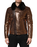 Dolce & Gabbana Bronze Leather Fur Full Zip Men Biker Jacket