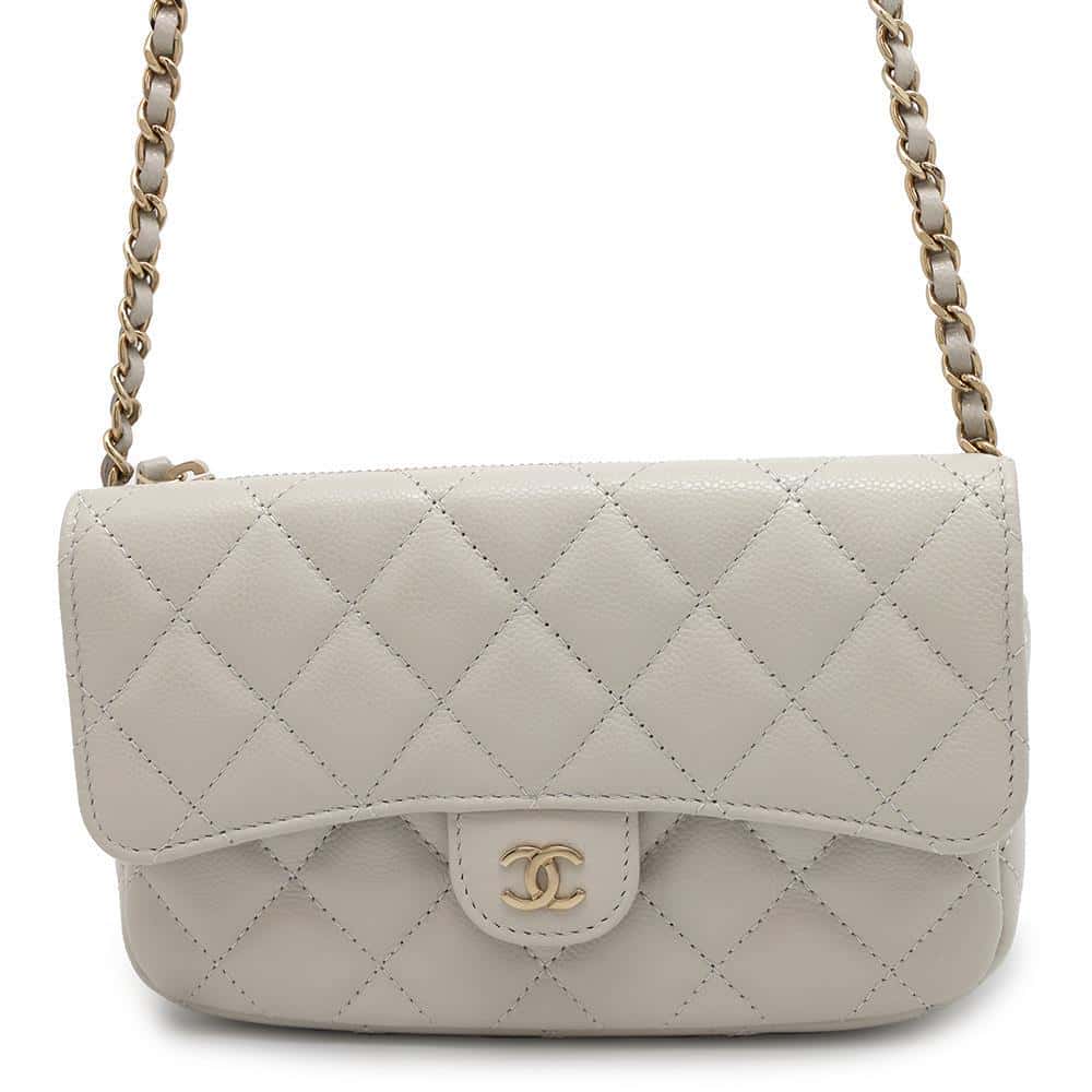 CHANEL Matelasse Flap ChainShoulder Phone Pouch GrayAP2096 Caviar Leather