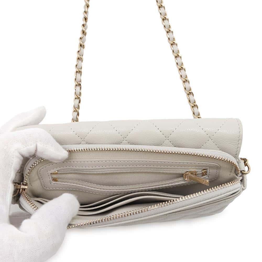 CHANEL Matelasse Flap ChainShoulder Phone Pouch GrayAP2096 Caviar Leather