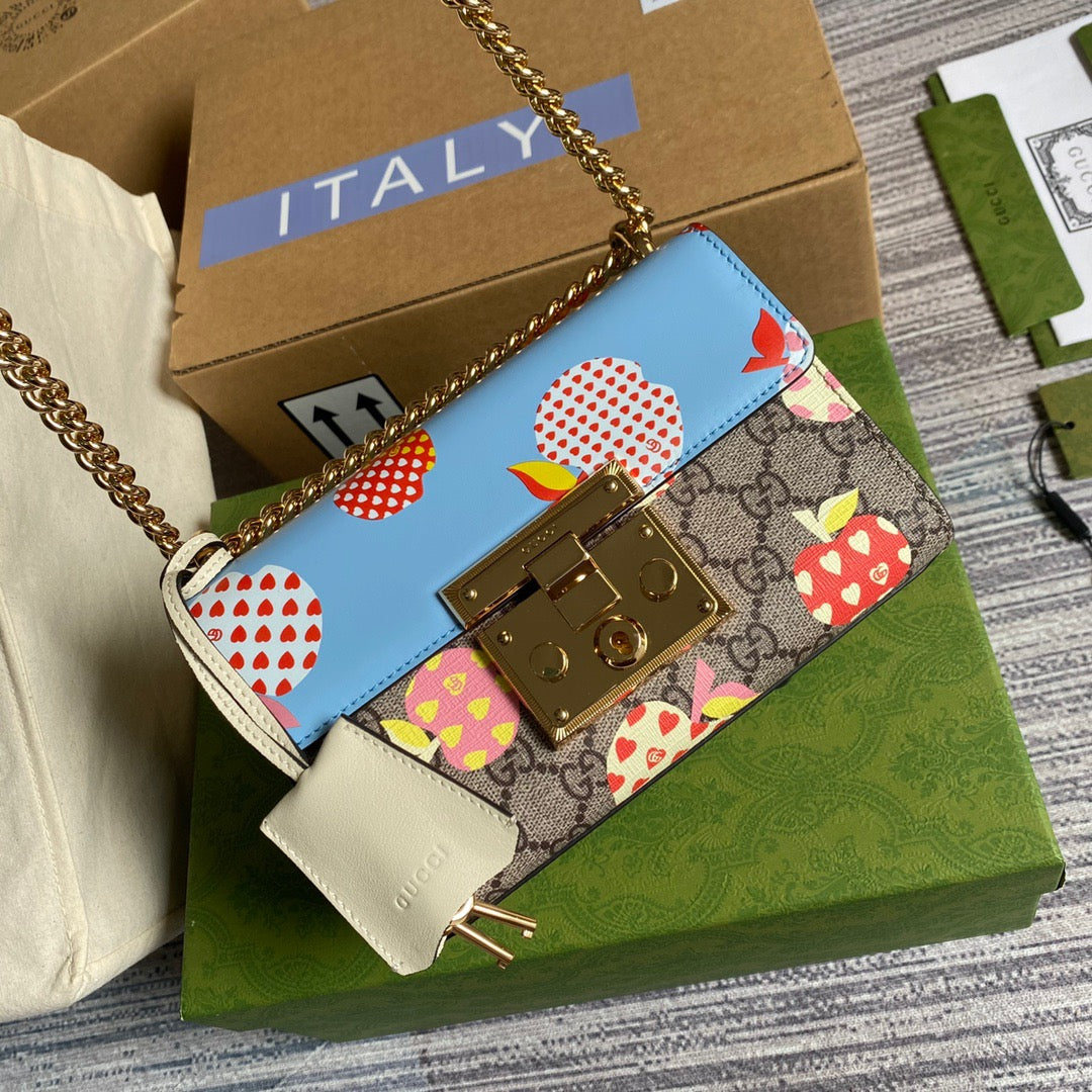 Gucci Padlock Small Gucci Strawberry Shoulder Bag Beige For Women, Women’s Bags 7.9in/20cm Gucci