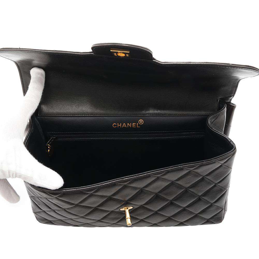 CHANEL Double FaCeline Matelasse ChainShoulder Black Lambskin