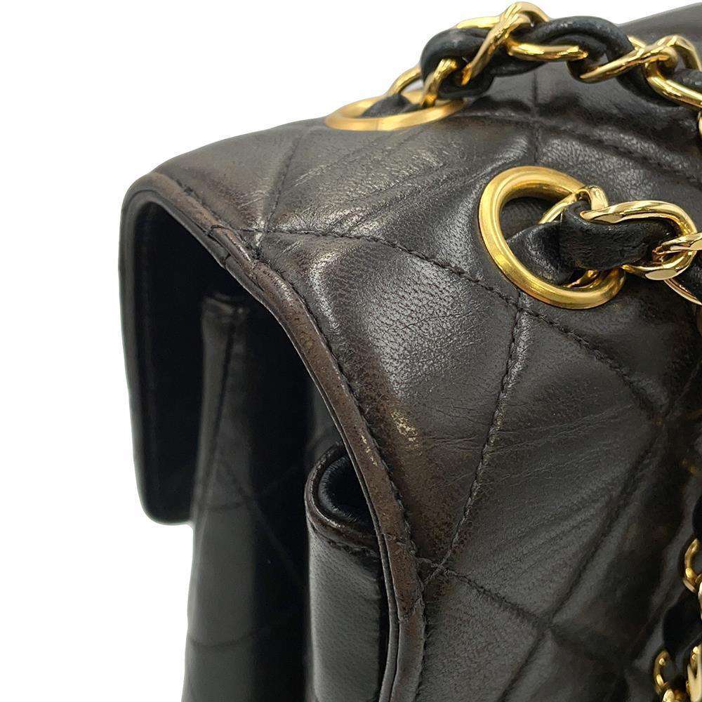 CHANEL Double FaCeline Matelasse ChainShoulder Black Lambskin