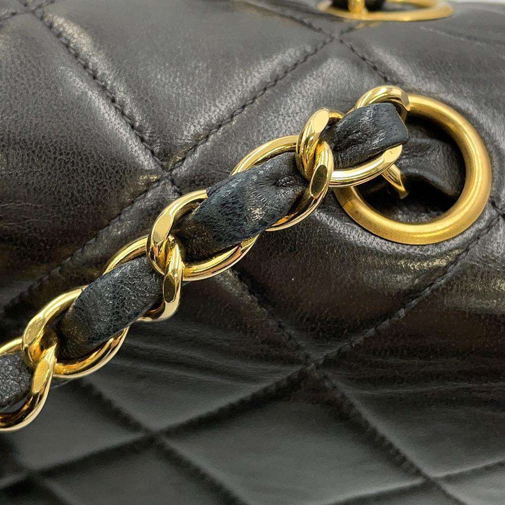 CHANEL Double FaCeline Matelasse ChainShoulder Black Lambskin