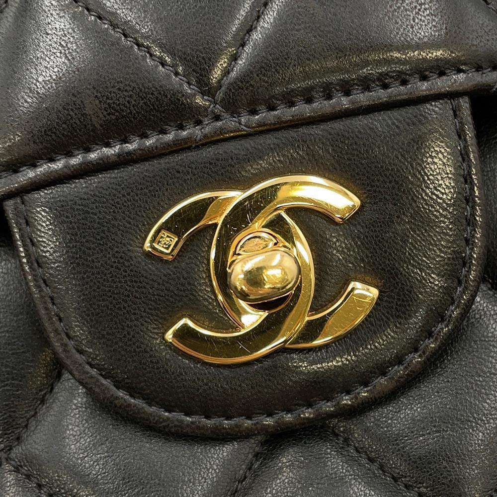 CHANEL Double FaCeline Matelasse ChainShoulder Black Lambskin