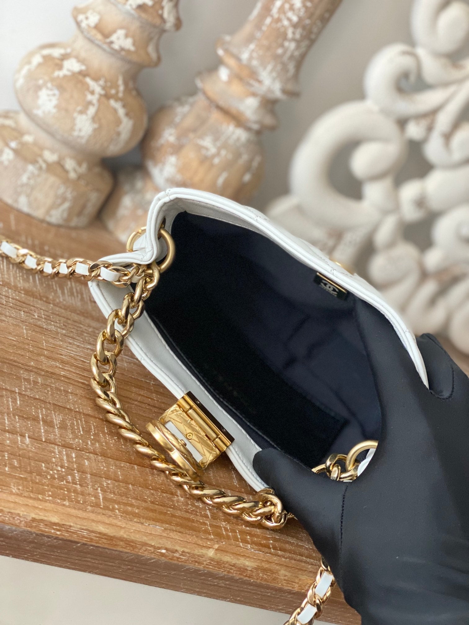 ChanelSmall Hobo Bag Gold Hardware White For Women Handbags, Shoulder Bags 7.5in/19cm
