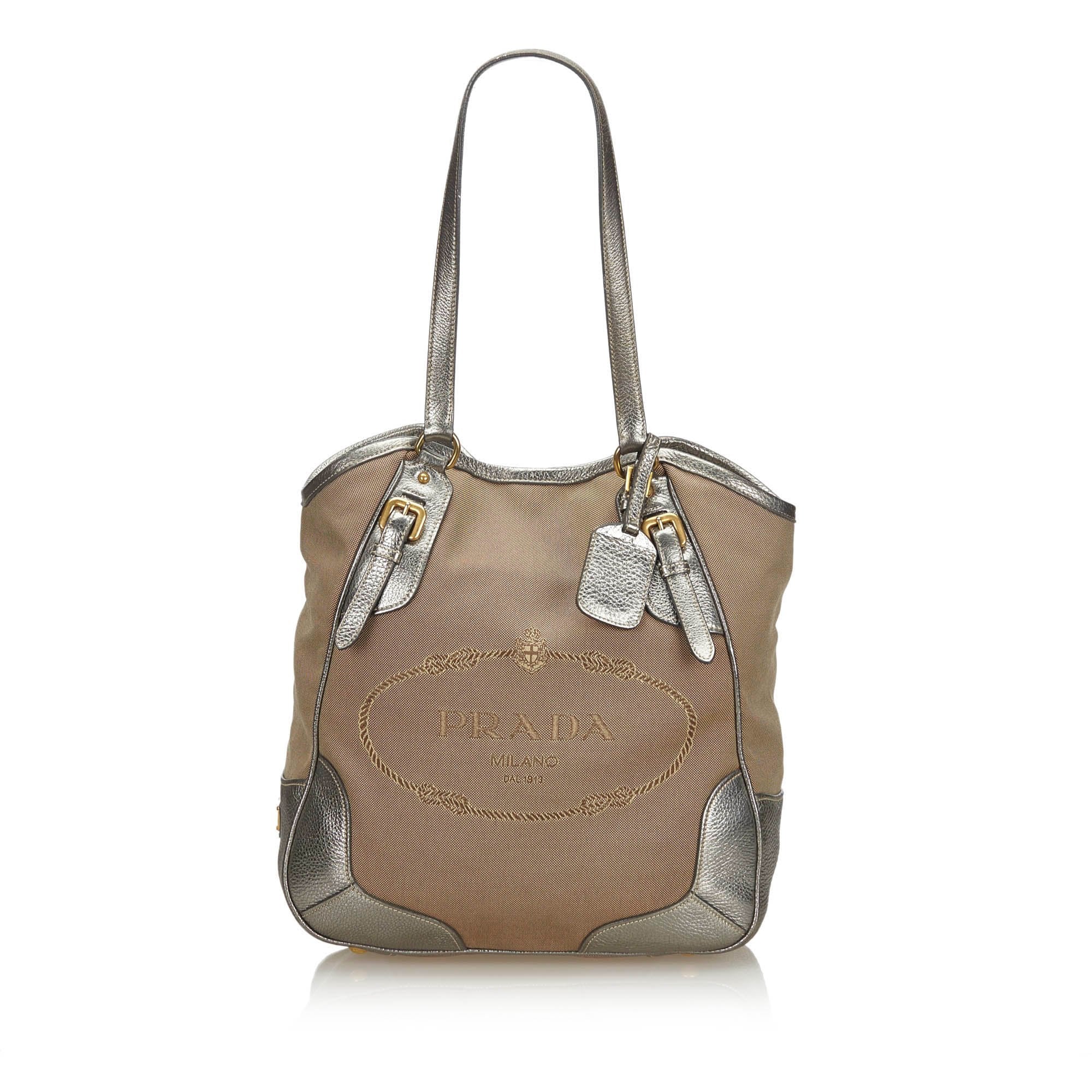 Prada Br Beige Canvas Fabric Canapa Tote Bag Italy