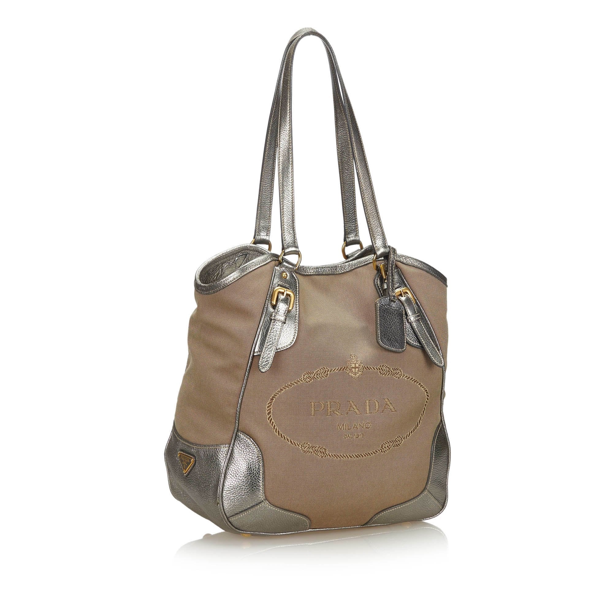 Prada Br Beige Canvas Fabric Canapa Tote Bag Italy
