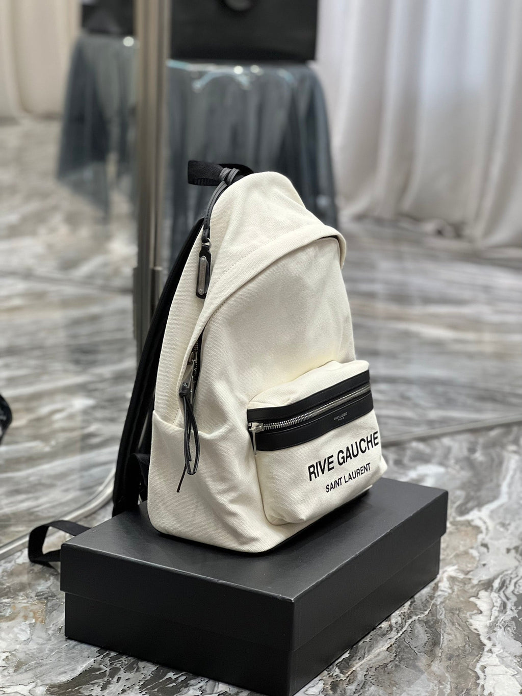 Top Quality City Backpack In Canvas Unisex For Women 13.8in/35cm White YSL