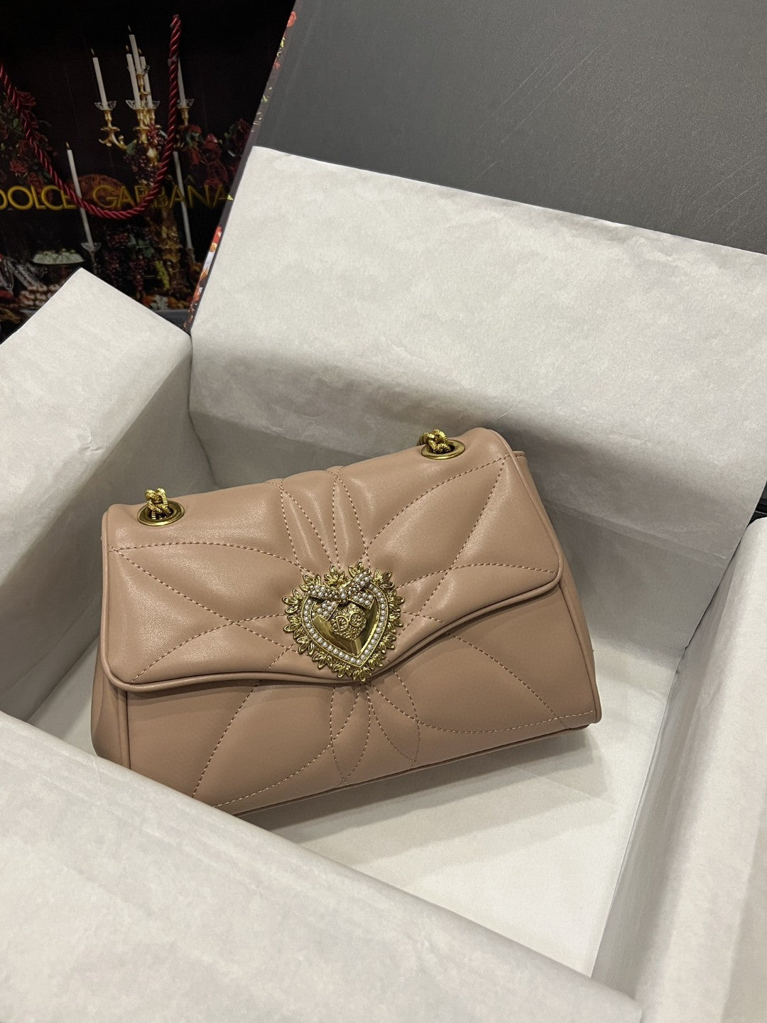 Large Devotion Shoulder Bag In Quilted Nappa Beige For Women 11.4in/29cm GLAMI