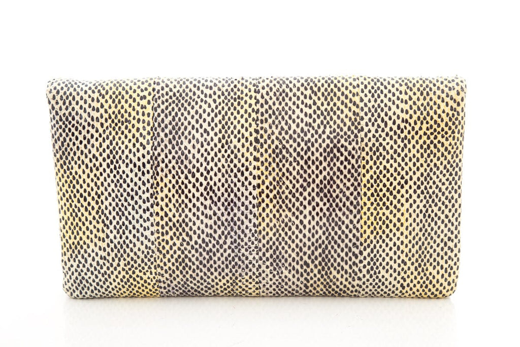 SOA Beige & Black Exotic Skin Foldover Clutch