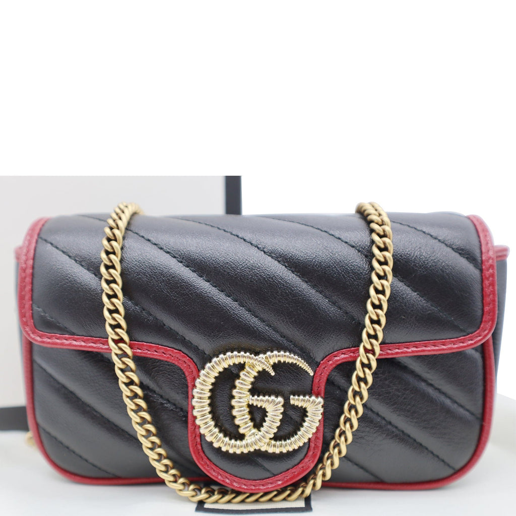 GUCCI Gucci Marmont Mini MatelassÃ© Leather Shoulder Crossbody Bag Black/Cerise 574969