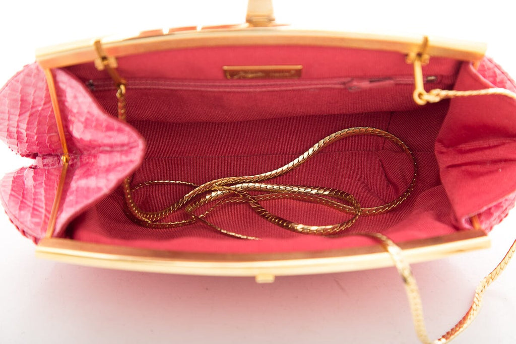 Judith Leiber Pink Snakeskin Clutch