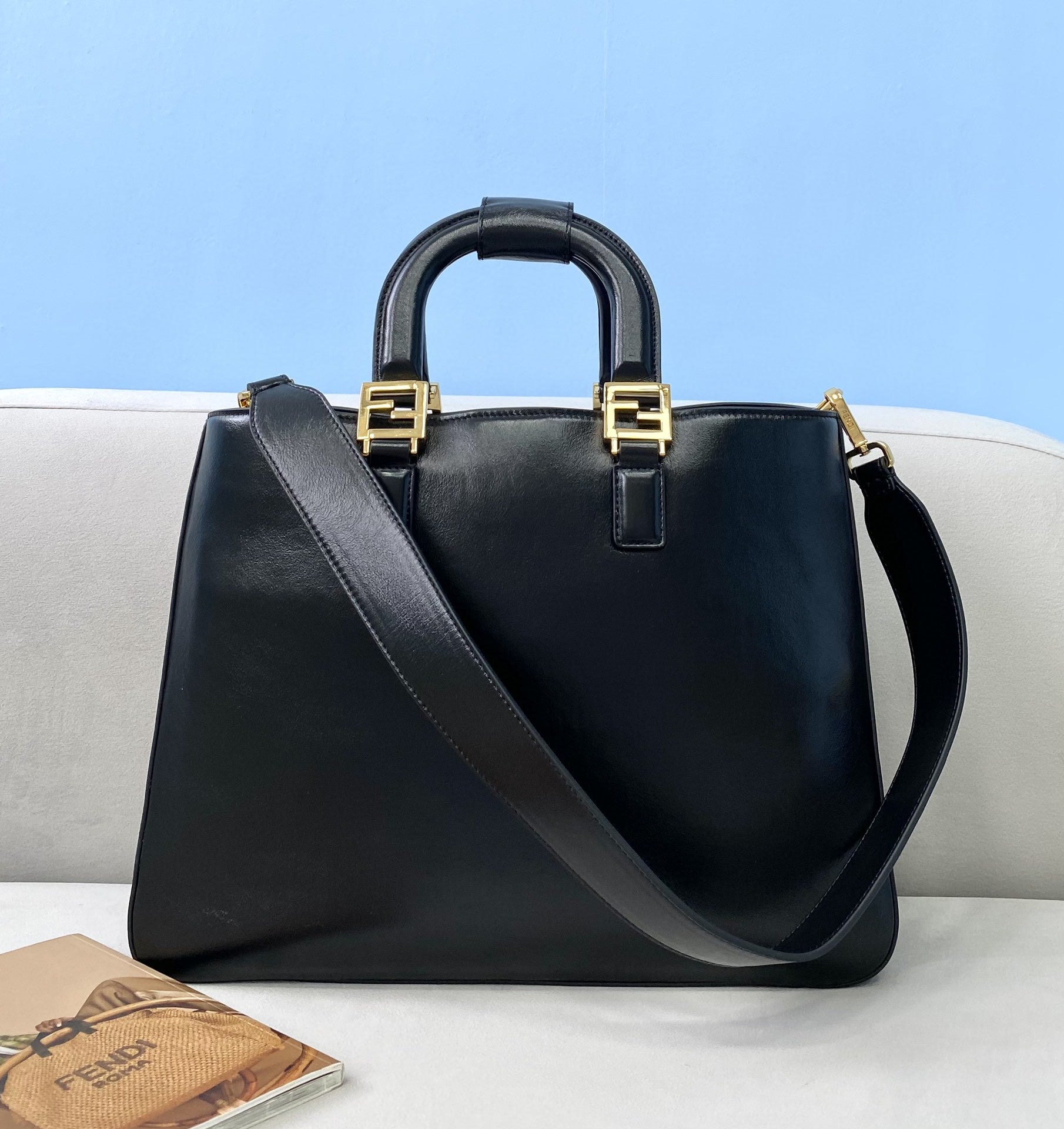 MeDiorum FF Tote Shoulder Black Bag For Woman 38cm/15in