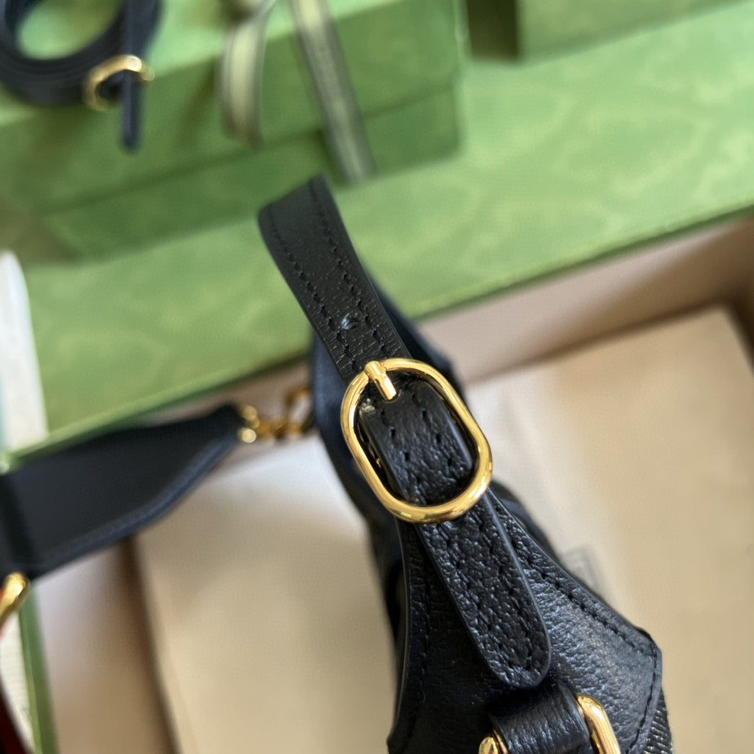 Gucci Jackie 1961 Mini Shoulder Bag Black And Ivory Gucci Denim Jacquard For Women 7.5in/19cm Gucci 685127 UN3AG 1294