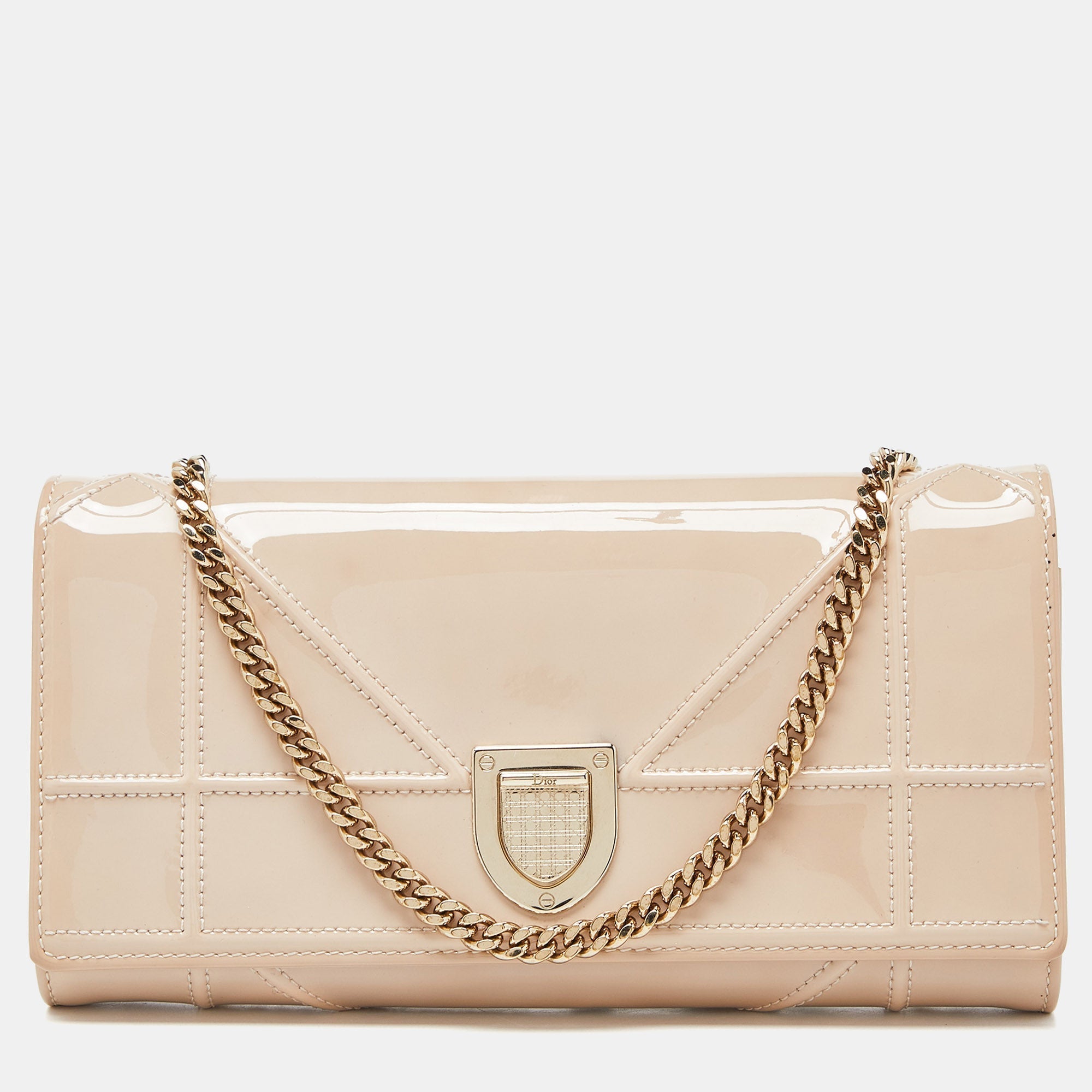 Beige  Leather Diorama Wallet on Chain
