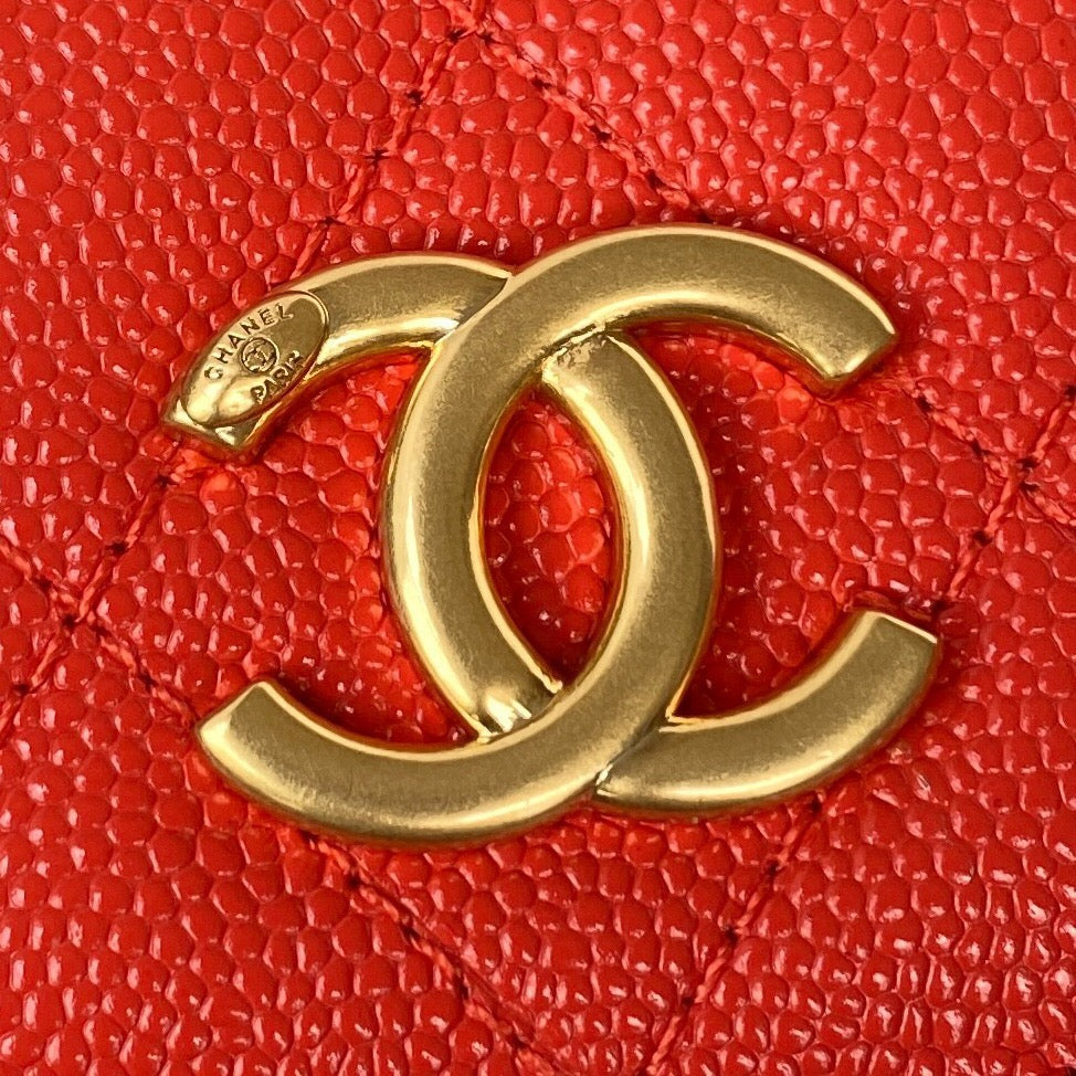 Chanel Clutch With Chain Gold Hardware Grained Shinny Red For Women Handbags, Shoulder Bags 4.7in/12cm AP2857