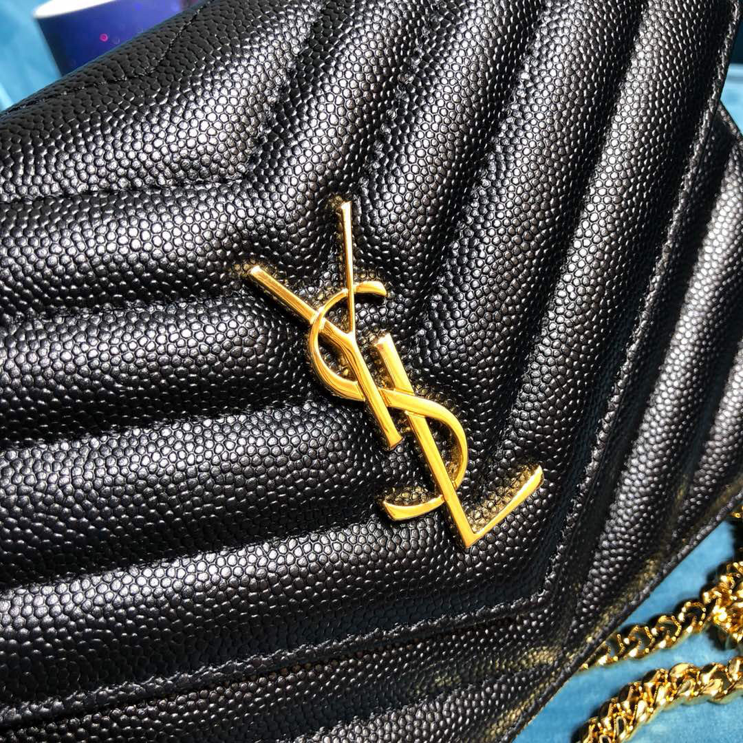 Monogram Quilted Shoulder Bag Black For Women 9in/23cm YSL 118-2000644-377828BOW01