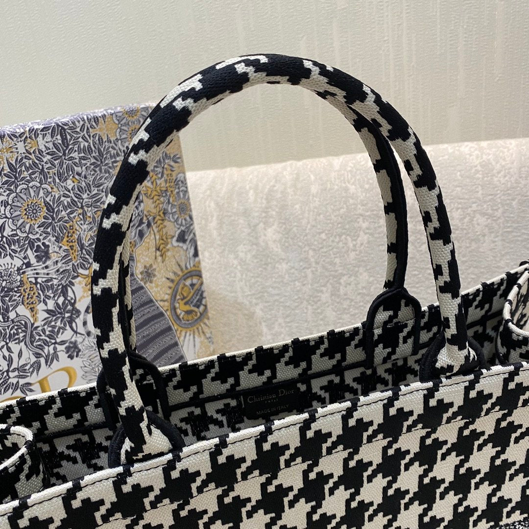 Dior Large Book Tote Black Houndstooth Embroidery, Black/White, For Women Women’s Handbags, Shoulder Bags, 42cm CD