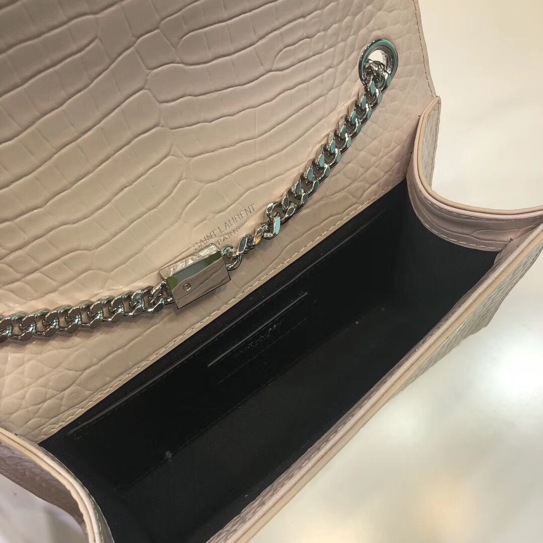 Top Quality Kate Small Chain Bag With Tassel In Embossed Beige For Women 7.8in/20cm YSLÂ 