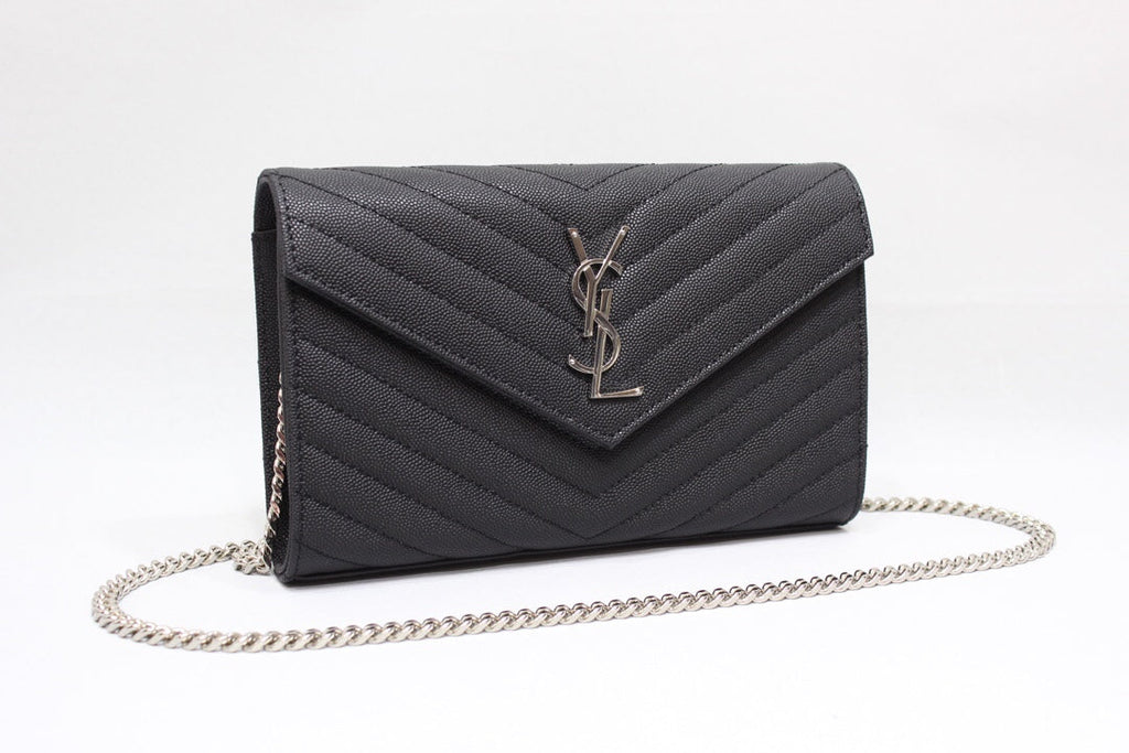Top Quality Cassandre MatelassÃ© Chain Wallet In Grain De Poudre Embossed Black For Women 8.8in/23cm YSL 377828BOW021000