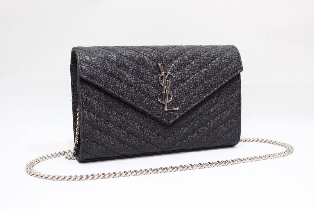 Top Quality Cassandre MatelassÃ© Chain Wallet In Grain De Poudre Embossed Black For Women 8.8in/23cm YSL 377828BOW021000