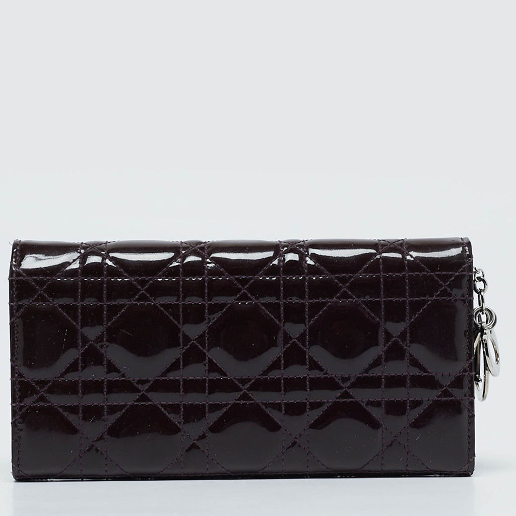 Dior Purple Cannage  Leather Lady Dior Wallet On Chain