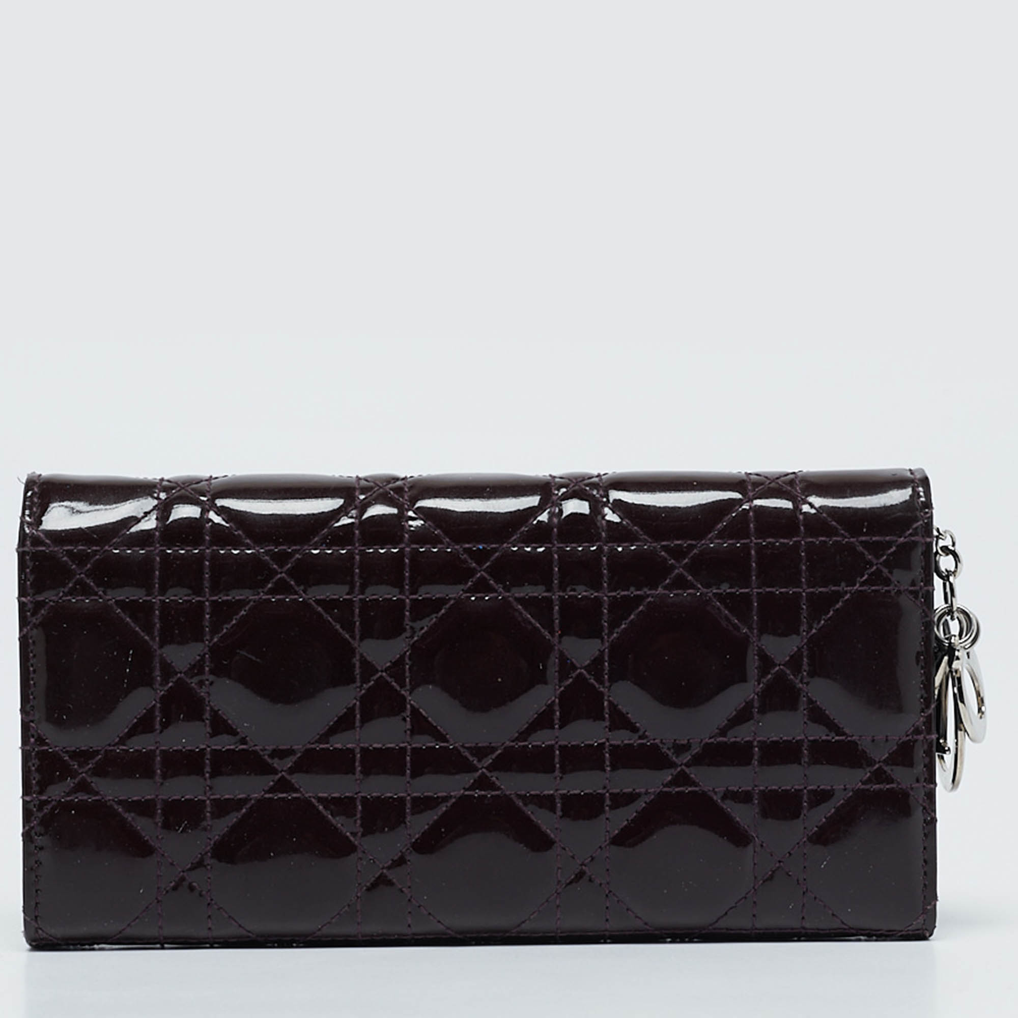 Dior Purple Cannage  Leather Lady Dior Wallet On Chain
