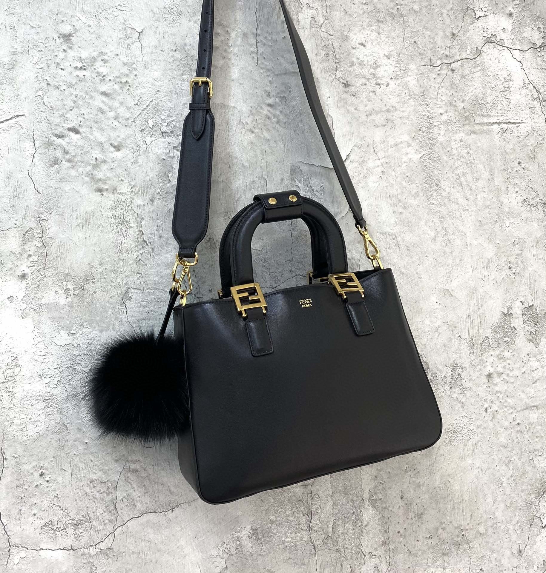Small FF Tote Shoulder Black Bag For Woman 30cm/12in