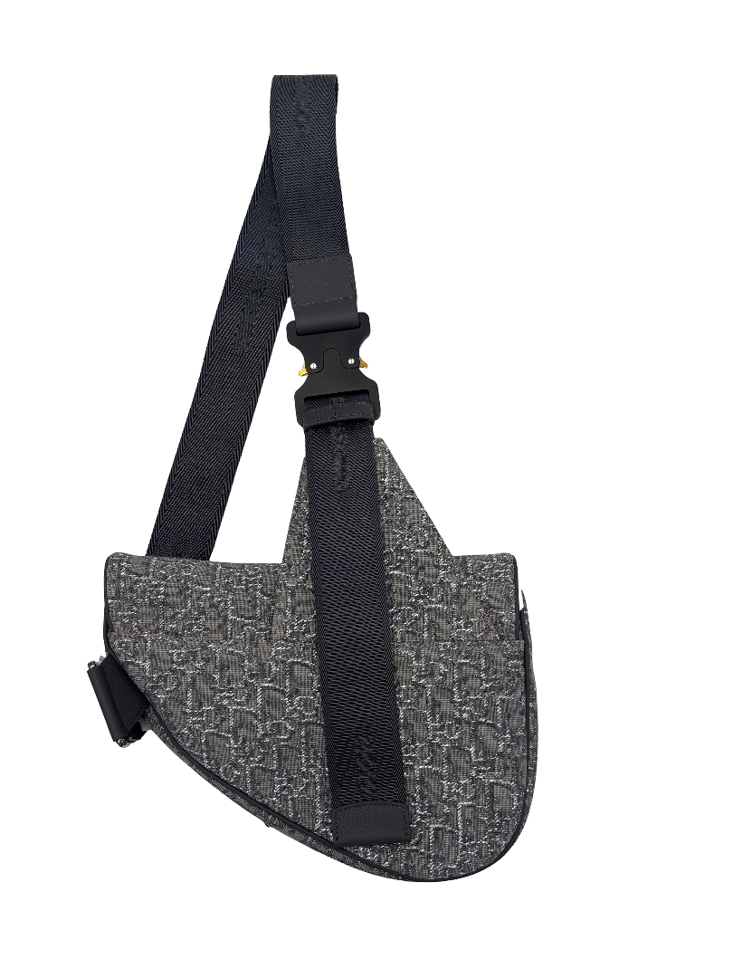 Christian Dior Saddle Crossbody Bag Oblique Canvas Gray Canvas Crossbody Bag Bag (Pre-Owned)