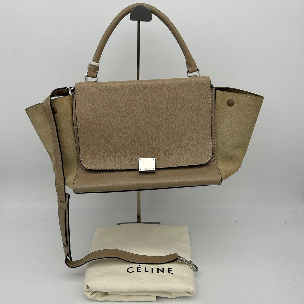 Céline Trapeze Beige Leather Suede Medium Shoulder Bag