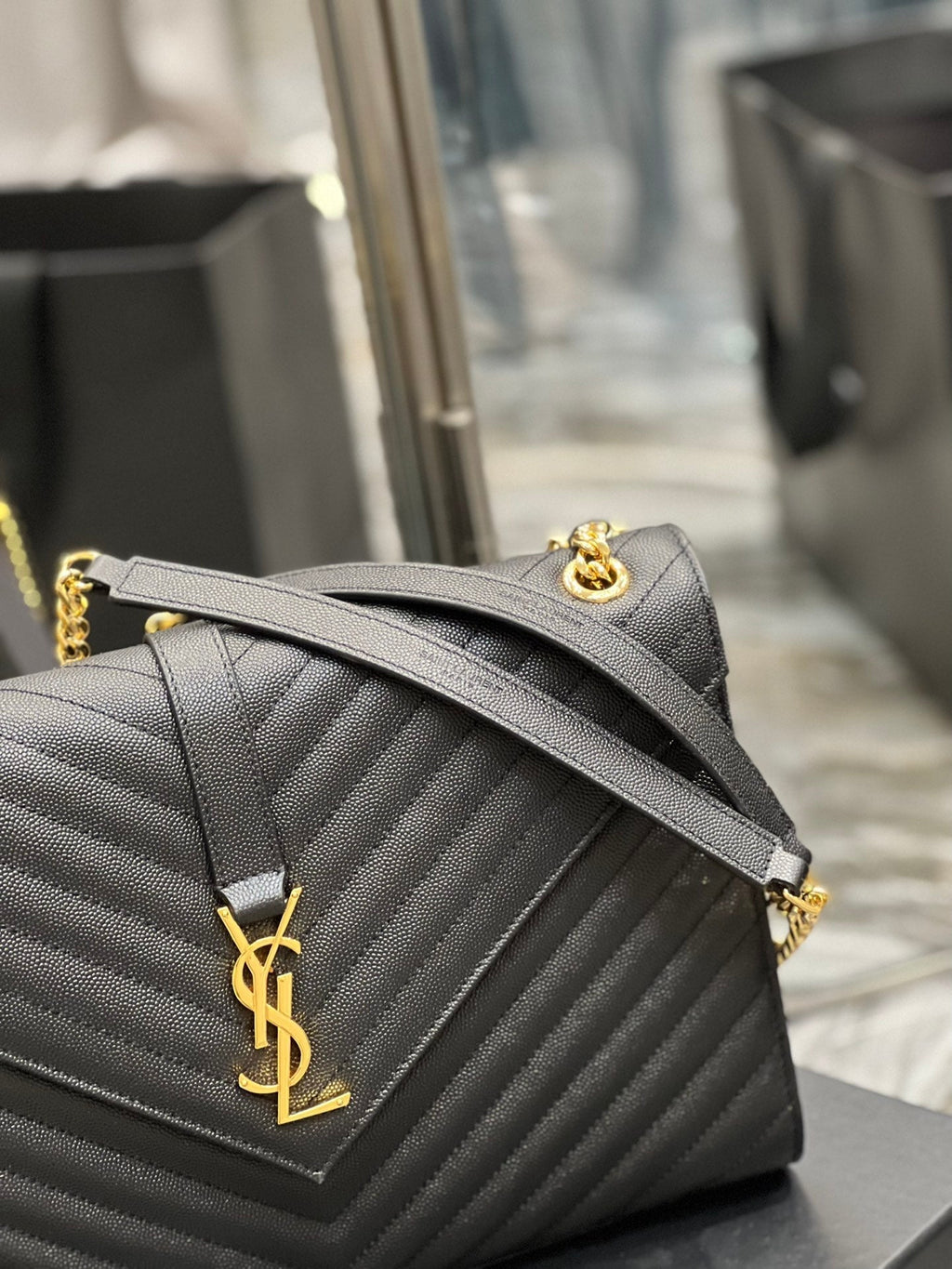 YSSL College Large Chain Bag Black For Women 12in/32cm YSL 600278BRM071000