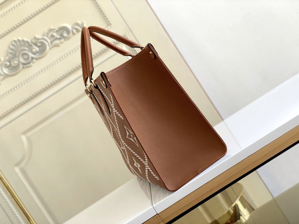 Louis Vuitton Onthego MM Tote Bag Monogram Empreinte Arizona Brown For Women, Women Handbags, Shoulder Bags And Crossbody Bags 13.8in/35cm Louis Vuitton M46015