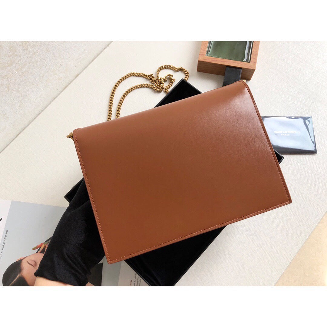 YSSL Cassandra Medium Chain Bag In Box And Velvet Orange For Women 8in/22cm YSL