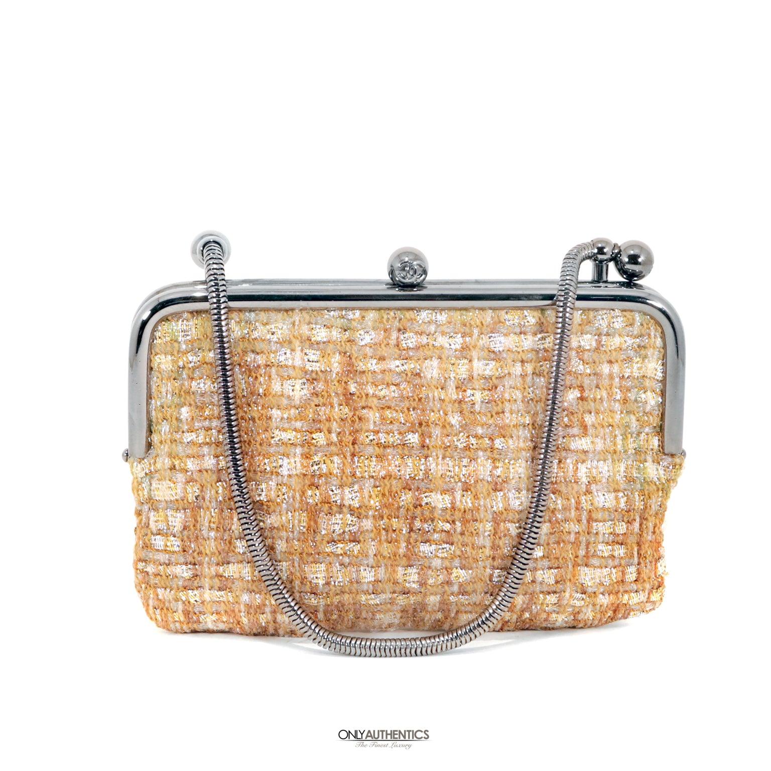 Chanel Gold Tweed Couture Collection Mini Clutch with Chain