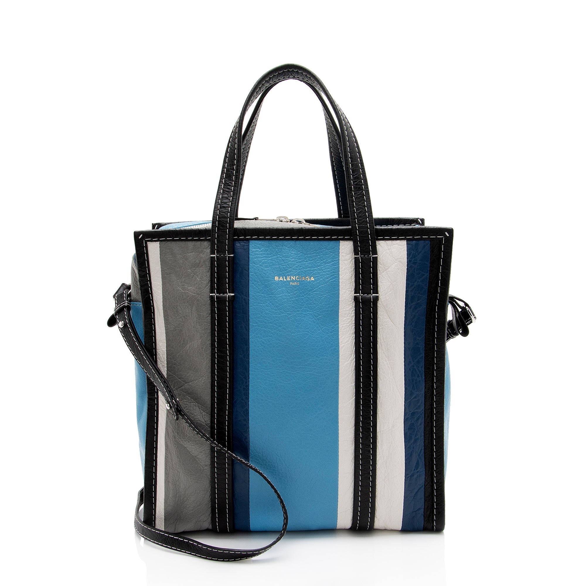 Balenciaga Striped Veau Arena Bazar Small Shopper Tote