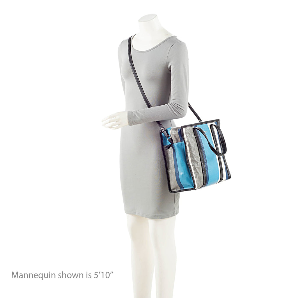 Balenciaga Striped Veau Arena Bazar Small Shopper Tote