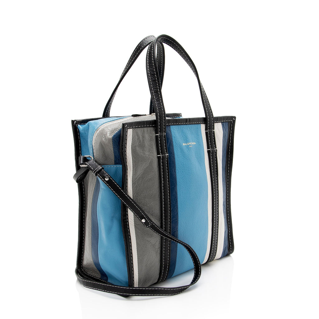 Balenciaga Striped Veau Arena Bazar Small Shopper Tote