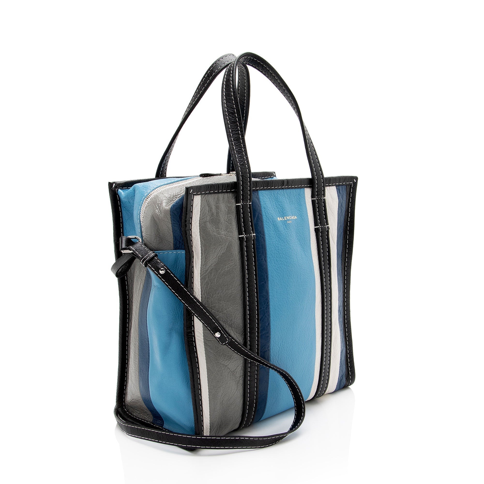 Balenciaga Striped Veau Arena Bazar Small Shopper Tote