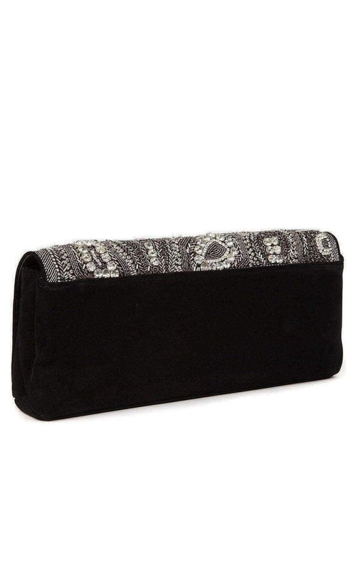 Black Nabuck Leather & Swarovski Crystal Clutch