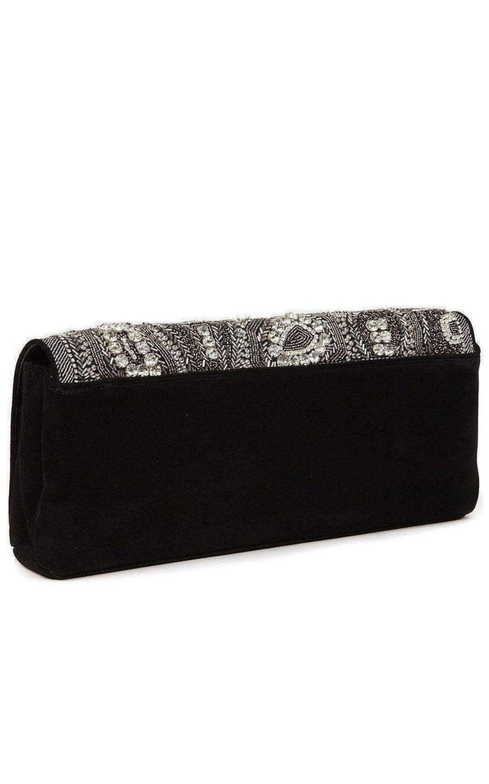 Black Nabuck Leather & Swarovski Crystal Clutch
