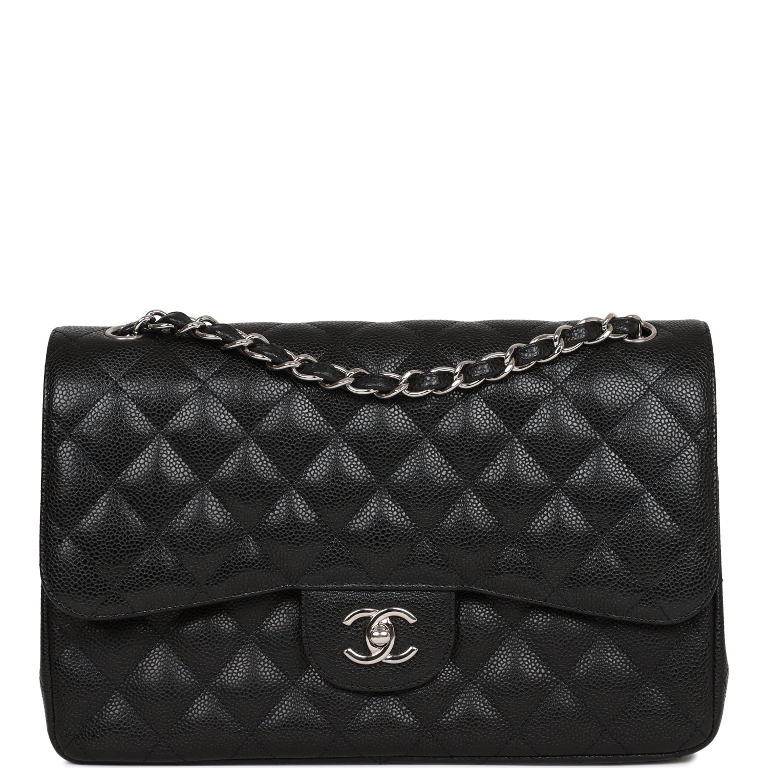Pre-owned Chanel Jumbo Classic Double Flap Bag Black Caviar SiLouis Vuittoner Hardware