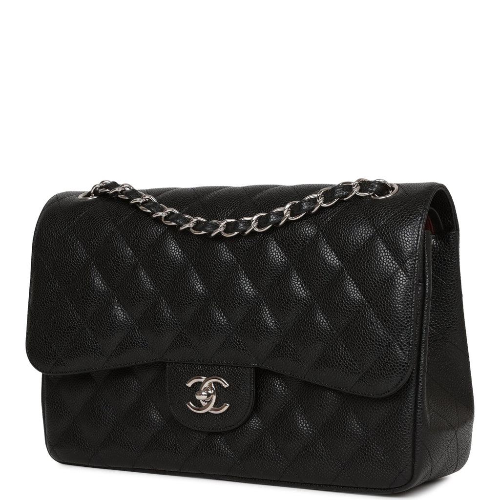 Pre-owned Chanel Jumbo Classic Double Flap Bag Black Caviar SiLouis Vuittoner Hardware