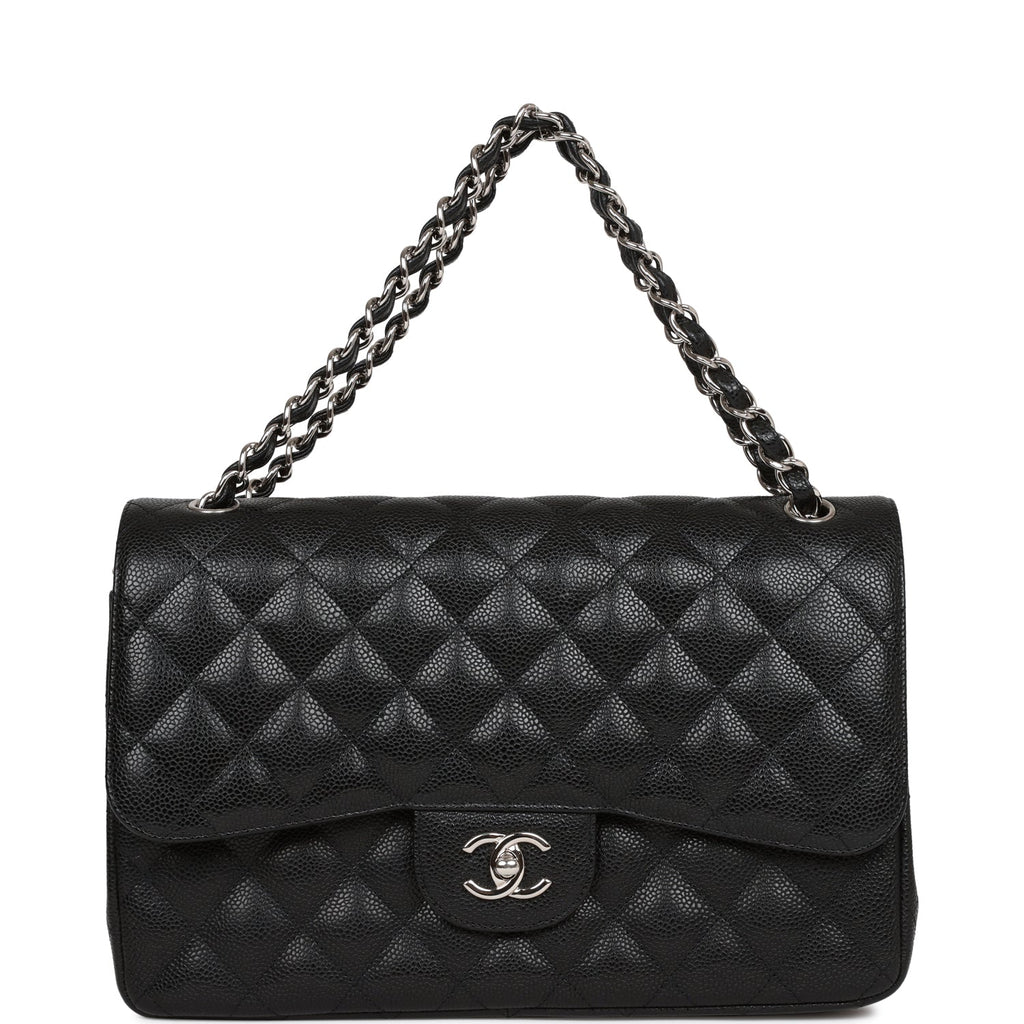 Pre-owned Chanel Jumbo Classic Double Flap Bag Black Caviar SiLouis Vuittoner Hardware