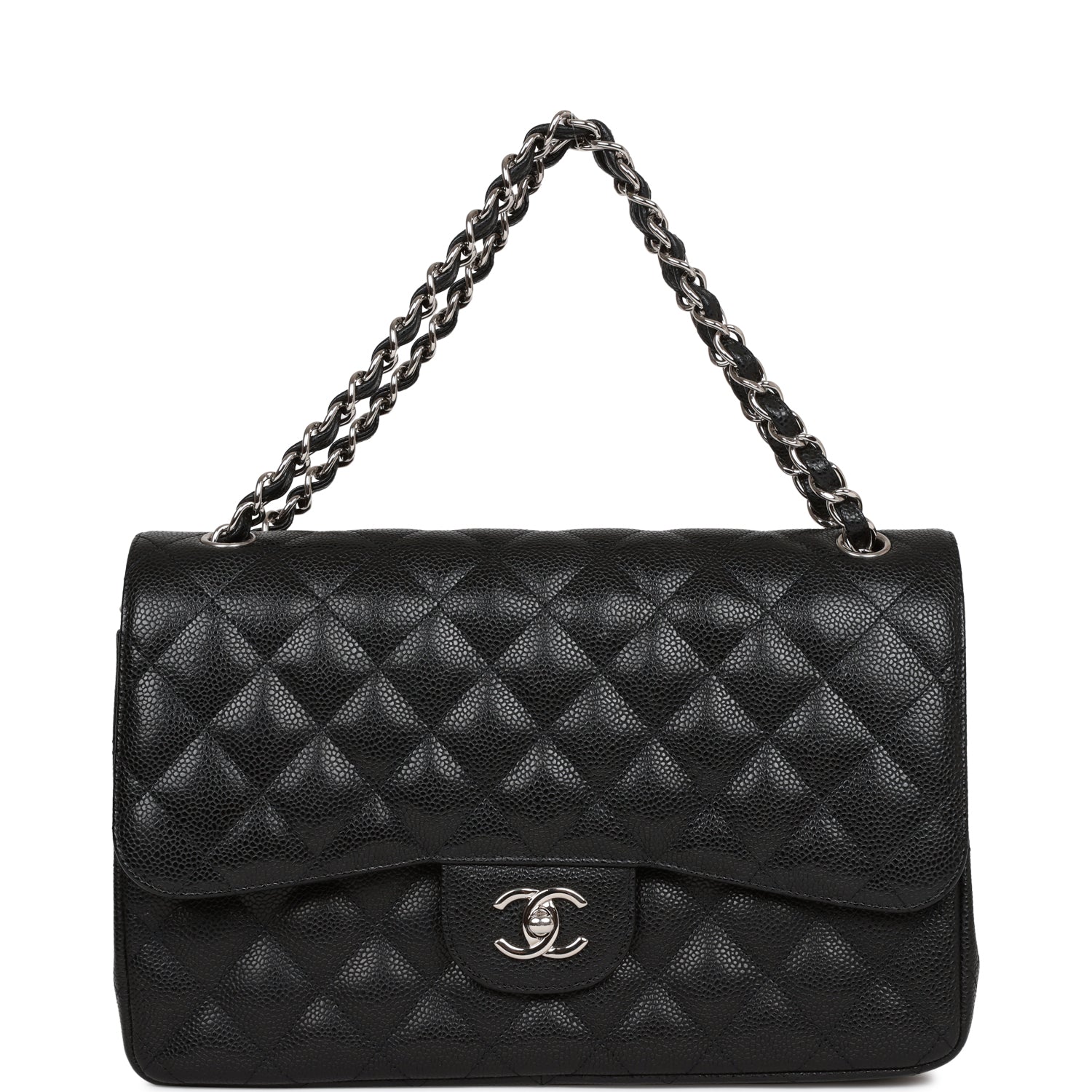 Pre-owned Chanel Jumbo Classic Double Flap Bag Black Caviar SiLouis Vuittoner Hardware
