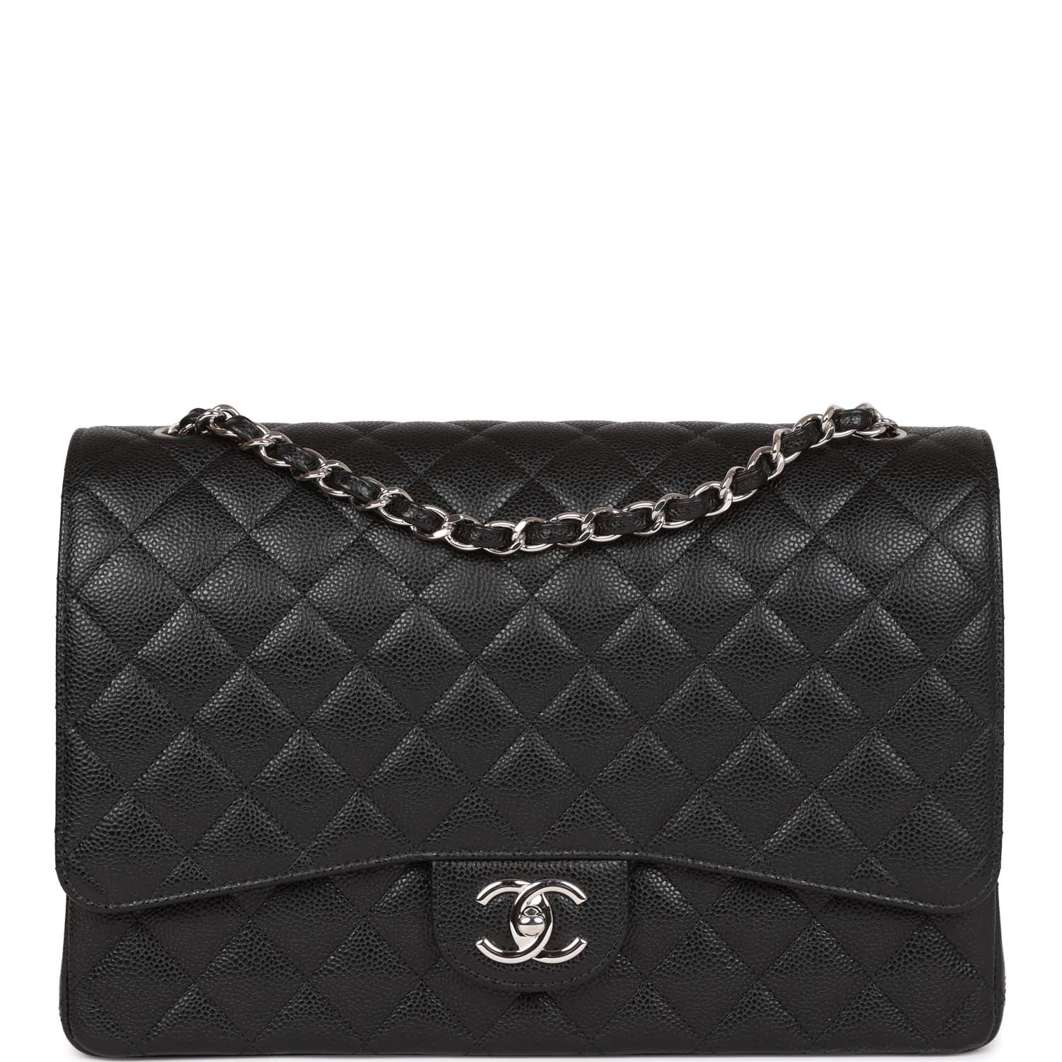 Chanel Maxi Classic Double Flap Bag Black Quilted Caviar SiLouis Vuittoner Hardware