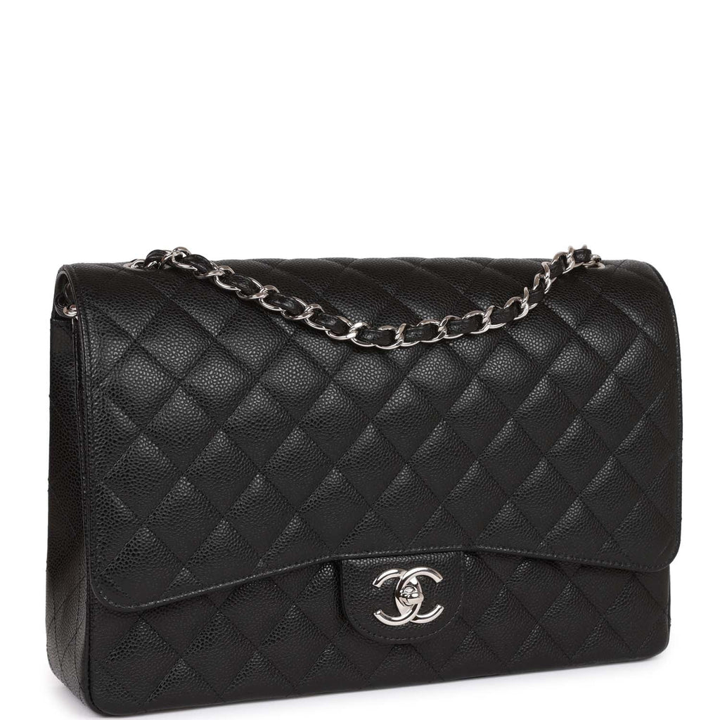 Chanel Maxi Classic Double Flap Bag Black Quilted Caviar SiLouis Vuittoner Hardware