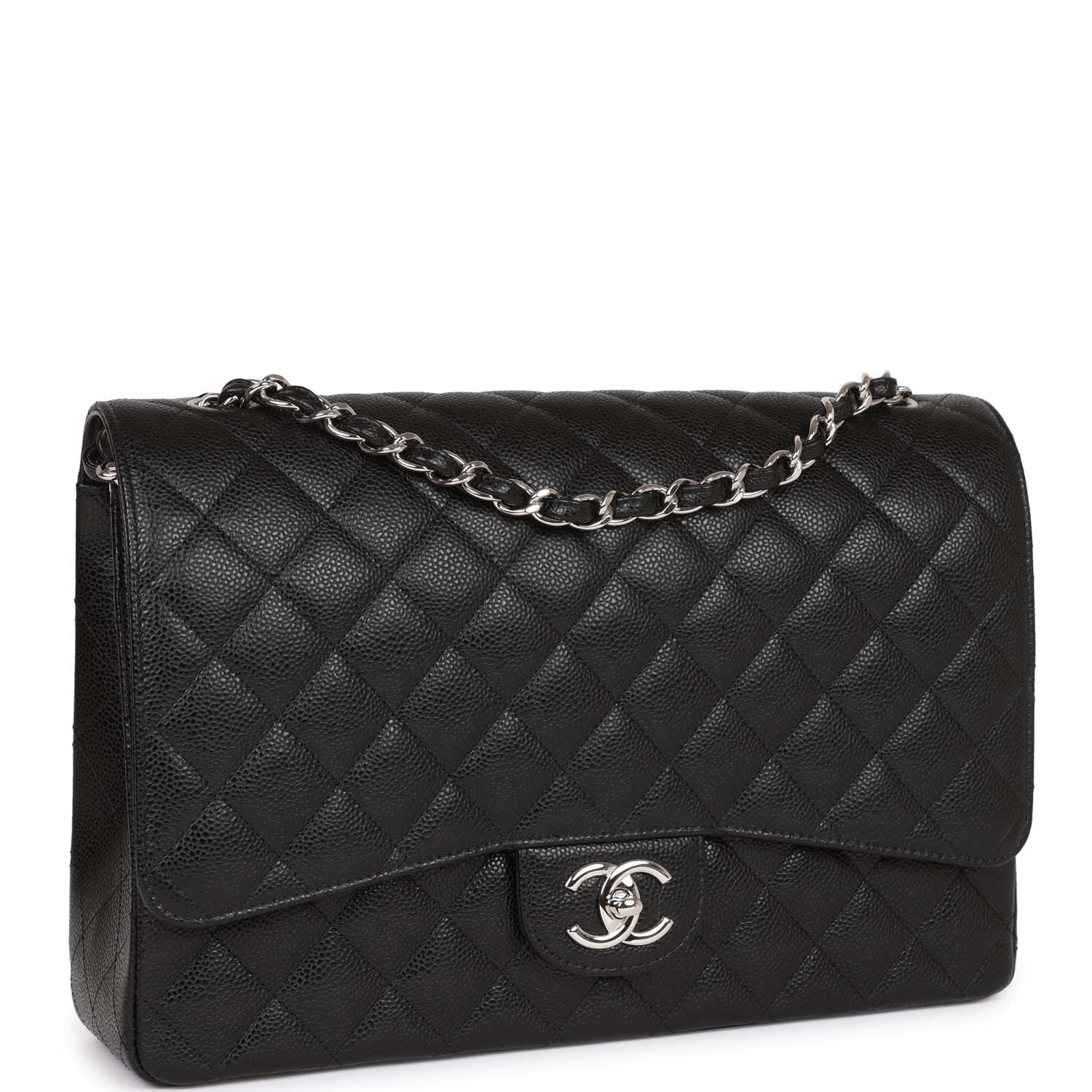 Chanel Maxi Classic Double Flap Bag Black Quilted Caviar SiLouis Vuittoner Hardware