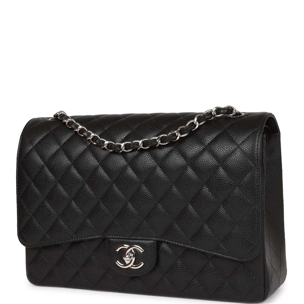 Chanel Maxi Classic Double Flap Bag Black Quilted Caviar SiLouis Vuittoner Hardware