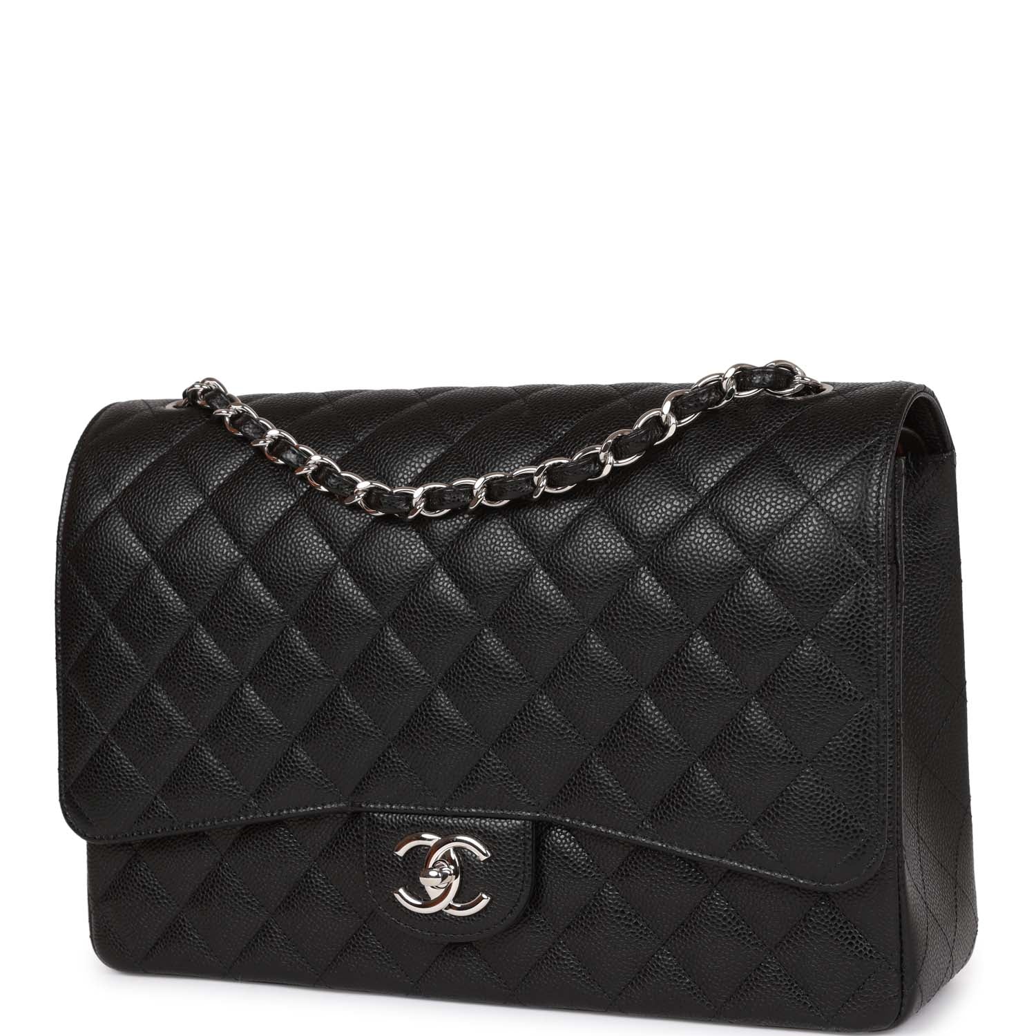 Chanel Maxi Classic Double Flap Bag Black Quilted Caviar SiLouis Vuittoner Hardware